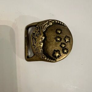 Vintage Solid Brass Belt Buckle with Moon and Stars